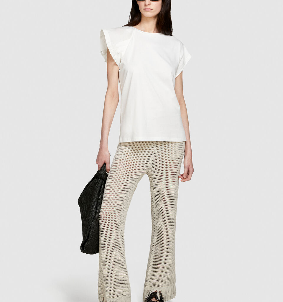 T-shirt with ruffles - women's short sleeve t-shirts - White | Sisley image number 1